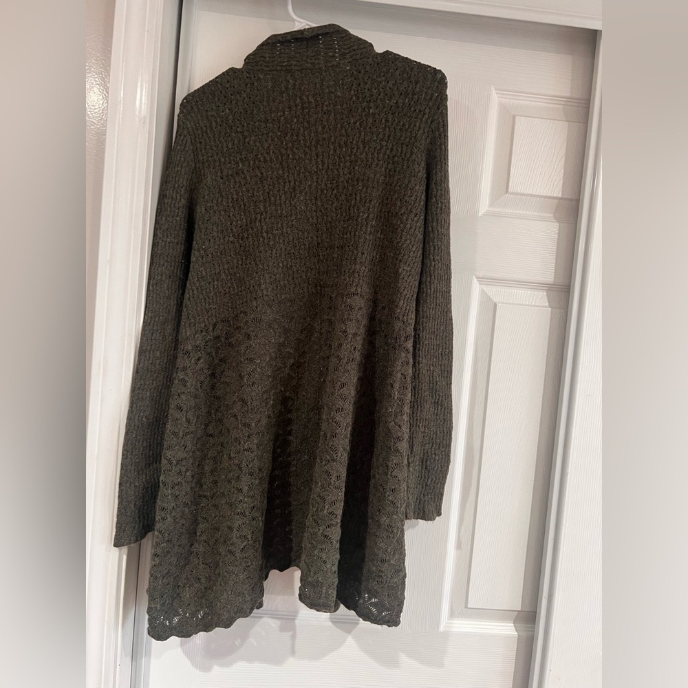 Women's Olive Green Open Front Sweater - Picture 2 of 2